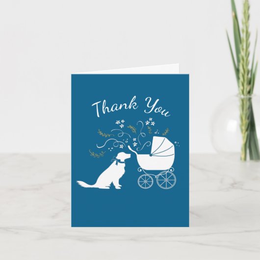 Golden Retriever Dog Baby shower Blue Boy Bedankkaart (Voorkant)