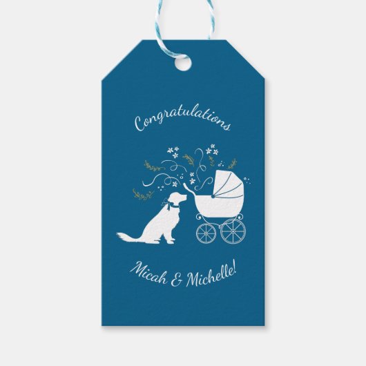 Golden Retriever Dog Baby shower Blue Boy Cadeaulabel (Voorkant)