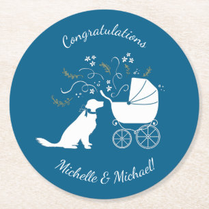 Golden Retriever Dog Baby shower Blue Boy Ronde Kartonnen Onderzetter