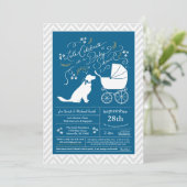 Golden Retriever Dog Baby shower Frans Blauw Jonge Kaart (Staand voorkant)