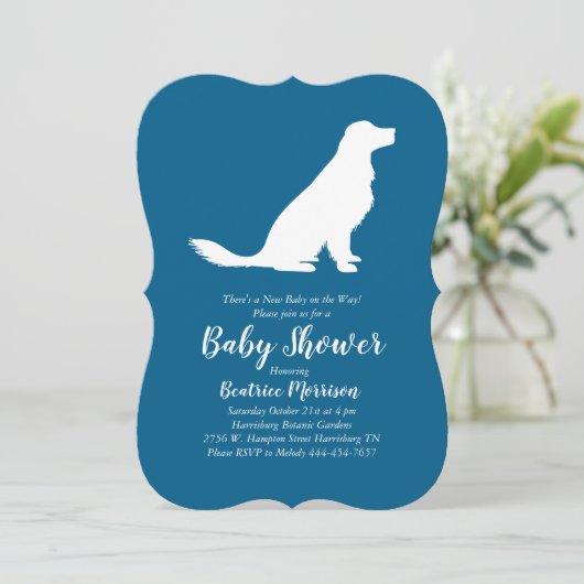 Golden Retriever Dog Baby shower Frans Blauw Jonge Kaart (Staand voorkant)