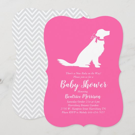 Golden Retriever Dog Baby shower Frans roze meisje Kaart (Voorkant / Achterkant)