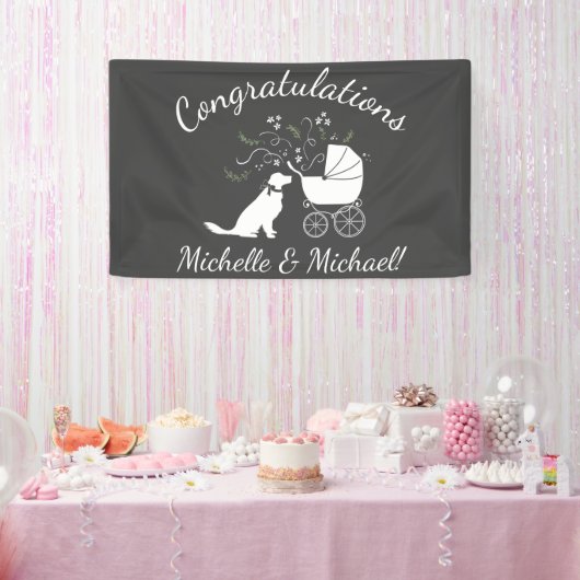 Golden Retriever Dog Baby shower Genderneutraal Spandoek (Feest)