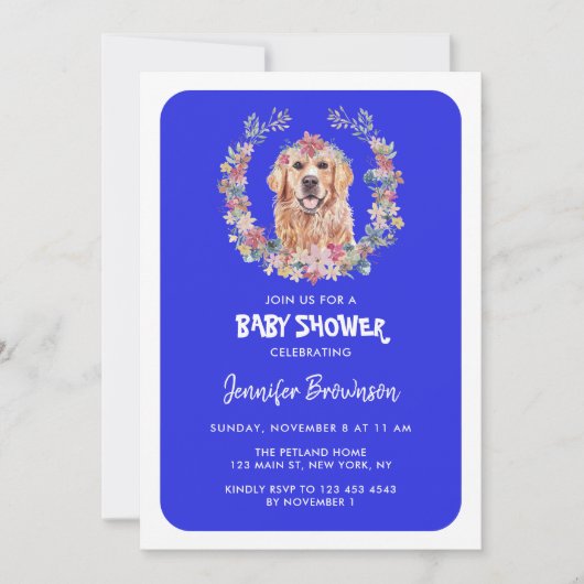 Golden Retriever Dog Baby shower Navy Kaart (Voorkant)