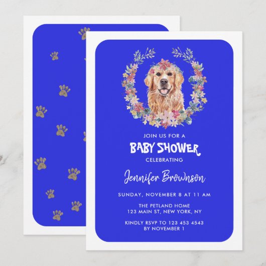 Golden Retriever Dog Baby shower Navy Kaart (Voorkant / Achterkant)