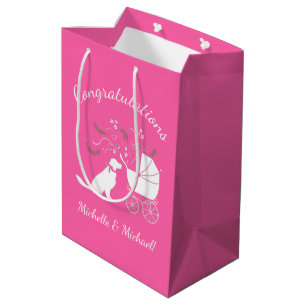 Golden Retriever Dog Baby shower roze meisje Medium Cadeauzakje