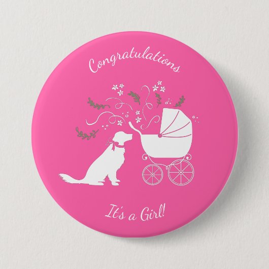 Golden Retriever Dog Baby shower roze meisje Ronde Button 7,6 Cm (Voorkant)