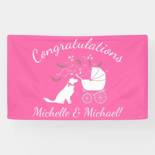 Golden Retriever Dog Baby shower Roze Spandoek (Horizontaal)