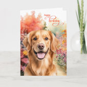 Golden Retriever Dog Birthday Wishes Flower Garden Kaart (Voorkant)