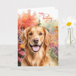 Golden Retriever Dog Birthday Wishes Flower Garden Kaart