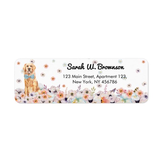 Golden Retriever Dog bowtie en Spring Flowers Etiket (Voorkant)