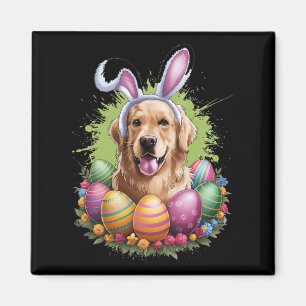Golden Retriever Dog Bunny Ears Easter Eggs Spring Magneet