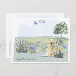 Golden Retriever Dog Butterfly Monogram    Notitiekaartje