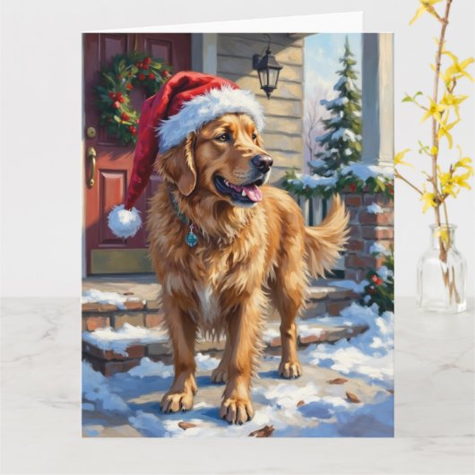 Golden Retriever Dog Carrying Christmas Angel Kaart (Gele Bloem)