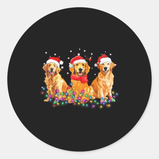 Golden Retriever Dog Christmas Lights Cute Matchin Ronde Sticker (Voorkant)