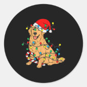 Golden Retriever Dog Christmas Lights Xmas Pet Dog Ronde Sticker (Voorkant)