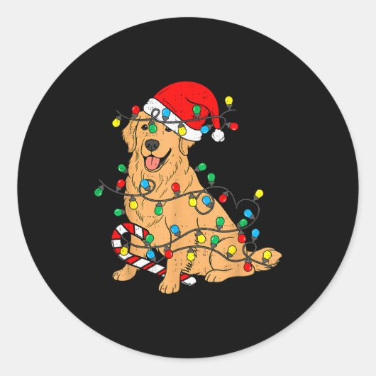 Golden Retriever Dog Christmas Lights Xmas Pet Dog Ronde Sticker (Voorkant)
