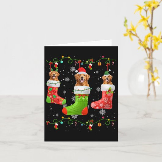 Golden Retriever Dog Christmas Sokken Lights Puppy Kaart (Gele Bloem)