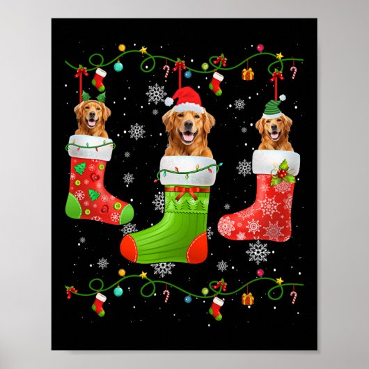Golden Retriever Dog Christmas Sokken Lights Puppy Poster (Voorkant)