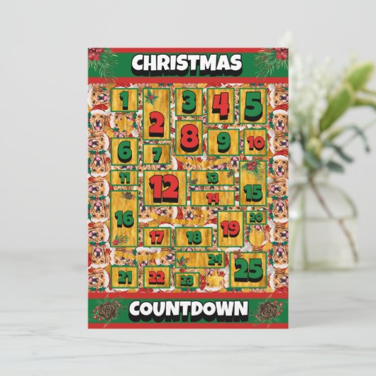Golden Retriever Dog Countdown kerstavond Advent Feestdagenkaart (Staand voorkant)
