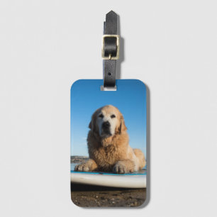 Golden Retriever Dog die op een pedaalbord leest Bagagelabel