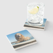 Golden Retriever Dog die op een pedaalbord leest Stenen Onderzetter (Zijkant)