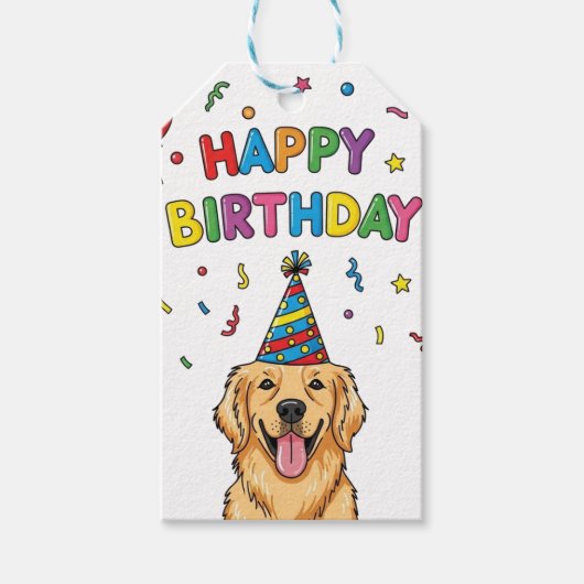 Golden Retriever Dog Doodle Happy Birthday Cadeaulabel (Voorkant)