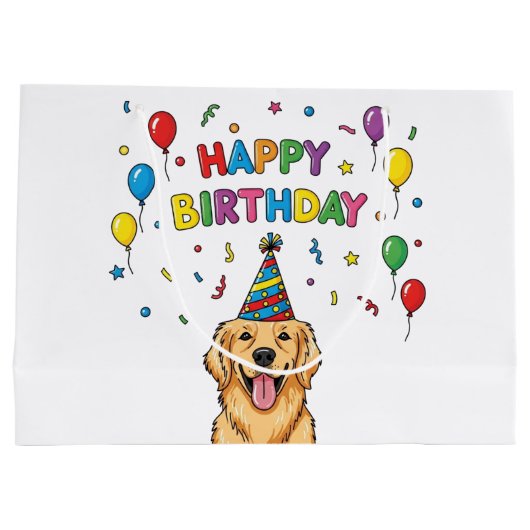 Golden Retriever Dog Doodle Happy Birthday Groot Cadeauzakje (Achterkant)