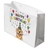 Golden Retriever Dog Doodle Happy Birthday Groot Cadeauzakje (Achterkant Gekanteld)