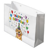 Golden Retriever Dog Doodle Happy Birthday Groot Cadeauzakje (Voorkant Gekanteld)