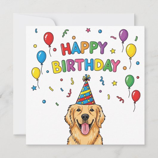Golden Retriever Dog Doodle Happy Birthday Kaart (Voorkant)