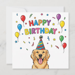 Golden Retriever Dog Doodle Happy Birthday Kaart