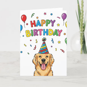 Golden Retriever Dog Doodle Happy Birthday Kaart