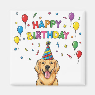 Golden Retriever Dog Doodle Happy Birthday Magneet