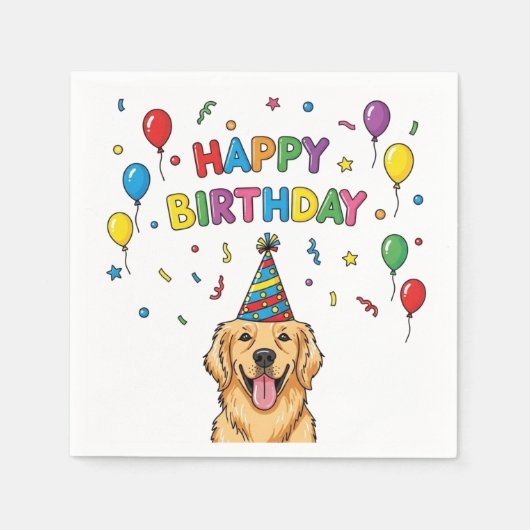 Golden Retriever Dog Doodle Happy Birthday Servet (Voorkant)