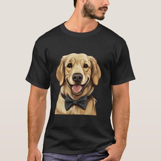 Golden Retriever Dog Dragen Bow Stropdas Zwart Nec T-shirt (Voorkant)