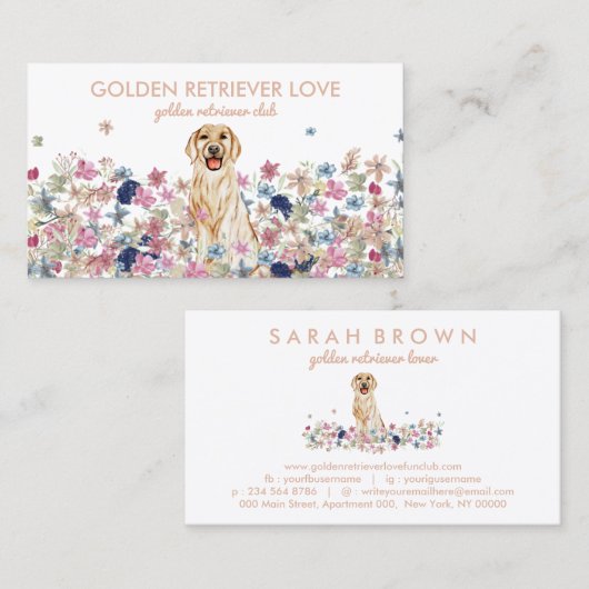 Golden Retriever Dog Drawing Visitekaartje (Voorkant / Achterkant)