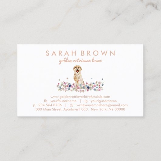 Golden Retriever Dog Drawing Visitekaartje (Achterkant)