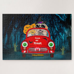 Golden Retriever Dog Driving Car Scary Halloween Legpuzzel