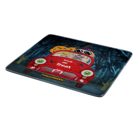 Golden Retriever Dog Driving Car Scary Halloween Snijplank (Hoek)