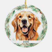 Golden Retriever Dog Elegant Waterverf Kerstmis Keramisch Ornament (Achterkant)