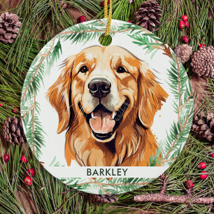 Golden Retriever Dog Elegant Waterverf Kerstmis Keramisch Ornament