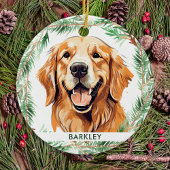 Golden Retriever Dog Elegant Waterverf Kerstmis Keramisch Ornament