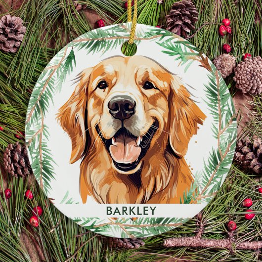 Golden Retriever Dog Elegant Waterverf Kerstmis Keramisch Ornament