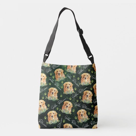 Golden Retriever Dog, Eucalyptus Leaves, Paw Print Crossbody Tas (Achterkant)