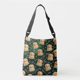 Golden Retriever Dog, Eucalyptus Leaves, Paw Print Crossbody Tas