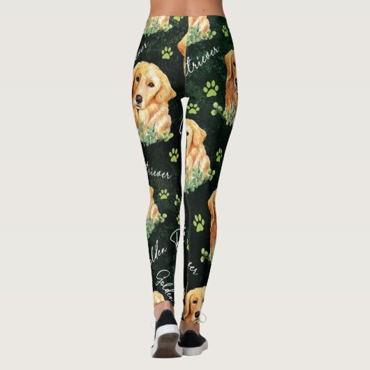 Golden Retriever Dog, Eucalyptus Leaves, Paw Print Leggings (Achterkant)