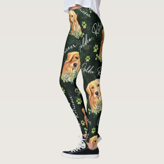 Golden Retriever Dog, Eucalyptus Leaves, Paw Print Leggings (Links)