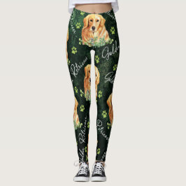Golden Retriever Dog, Eucalyptus Leaves, Paw Print Leggings