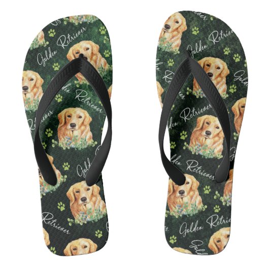 Golden Retriever Dog, Eucalyptus Leaves, Paw Print Teenslippers (Voetbed)